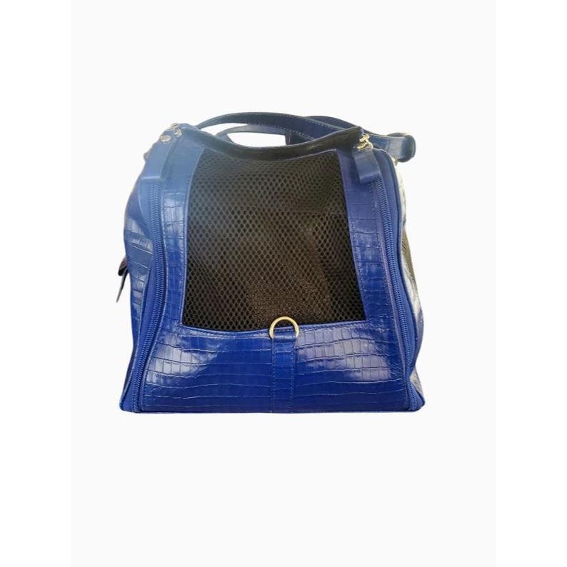 Bolso de lujo para mascotas de Donald Pliner, de piel de cocodrilo azul italiana, para bebé imagen 5