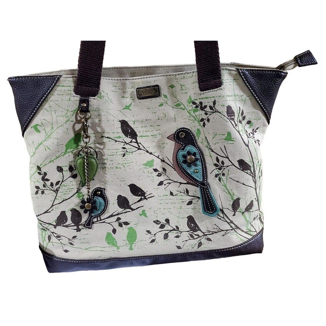 Chala Handbags Safari Bird Canvas Tote - 17" X 14.5" X 4", Detachable Charm, Top Zipper - View #4