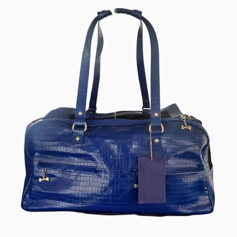 Bolso de lujo para mascotas de Donald Pliner, de piel de cocodrilo azul italiana, para bebé imagen 1