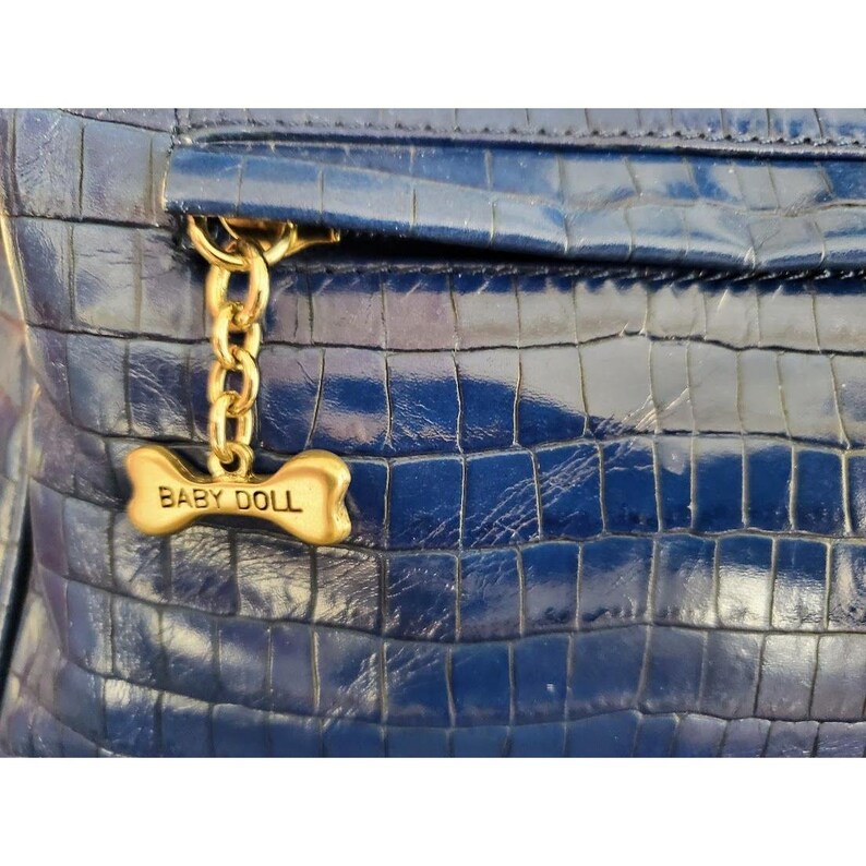 Bolso de lujo para mascotas de Donald Pliner, de piel de cocodrilo azul italiana, para bebé imagen 3