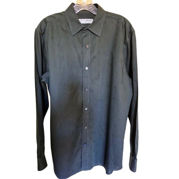 Gieves & Hawkes, Gieves & Hawkes Shirt Mens L Forest Green Tonal Jacquard Cotton No. 1 Savile Row