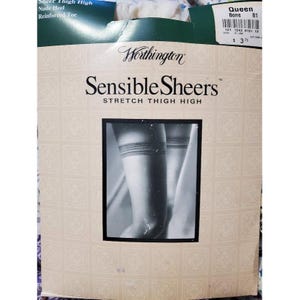 May include: A pack of Worthington Sensible Sheers stretch thigh high stockings in bone colour. The packaging features a photo of a woman's legs wearing the stockings. The text "Queen Bone 81" is visible on the pack.