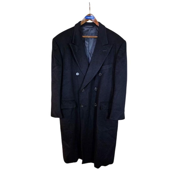 Gieves & Hawkes, Gieves & Hawkes Pure Cashmere Black Overcoat, Double Breasted Savile Row Luxury Mens Coat