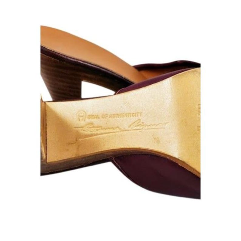 Vintage Etienne Aigner Burgundy Leather Mules A Logo Early 1980s 6.5 N image 9