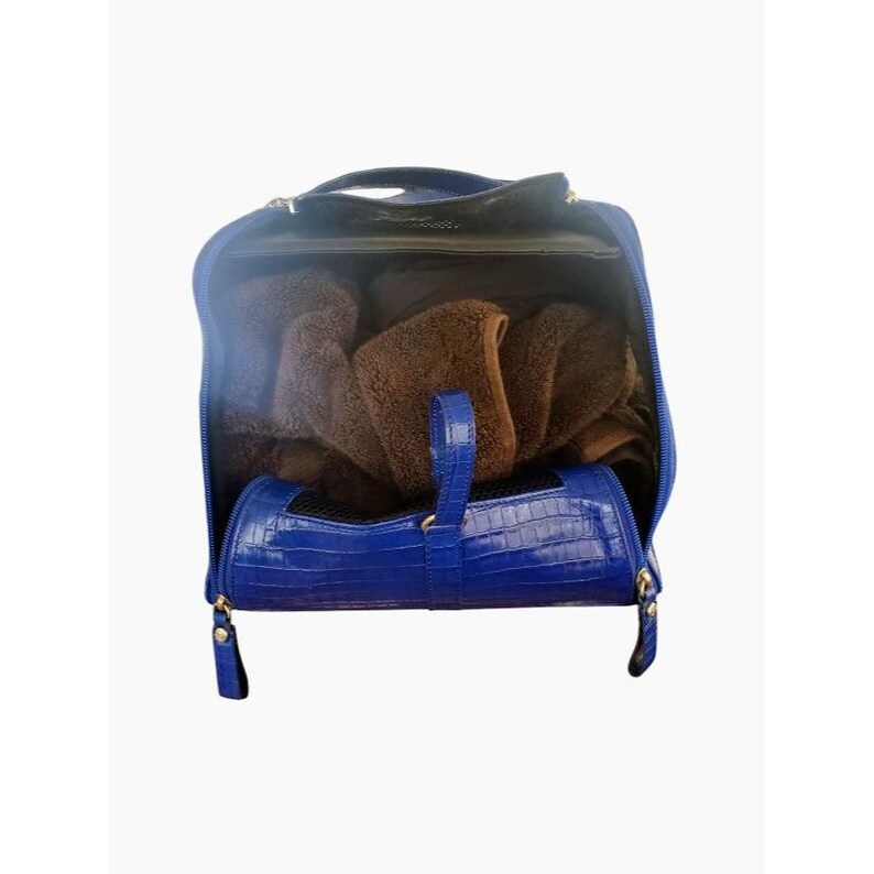 Bolso de lujo para mascotas de Donald Pliner, de piel de cocodrilo azul italiana, para bebé imagen 7