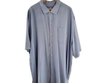 Tommy Bahama Men's 3X Big & Tall Blue Short Sleeve Hawaiian Button-Down Shirt 100% Silk