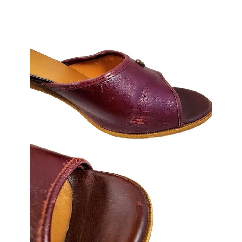Vintage Etienne Aigner Burgundy Leather Mules A Logo Early 1980s 6.5 N image 8