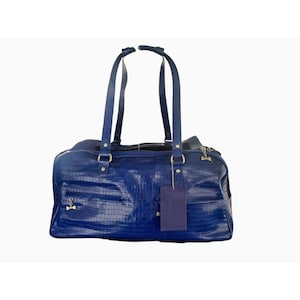 Sehr seltene Freunde von Baby-Puppe Pliner Pet Carrier Reisetasche Blau Croc Geprägte Italienische Leder Mesh-Seiten