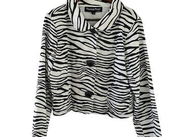 Vintage Painted Pony Zebra Print Crop Jacket Bold Black & White Statement Piece M
