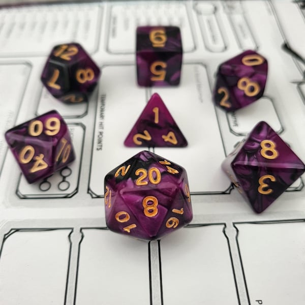 Dungeons and Dragons 7 Piece Polyhedral Dice Set Black/Purple