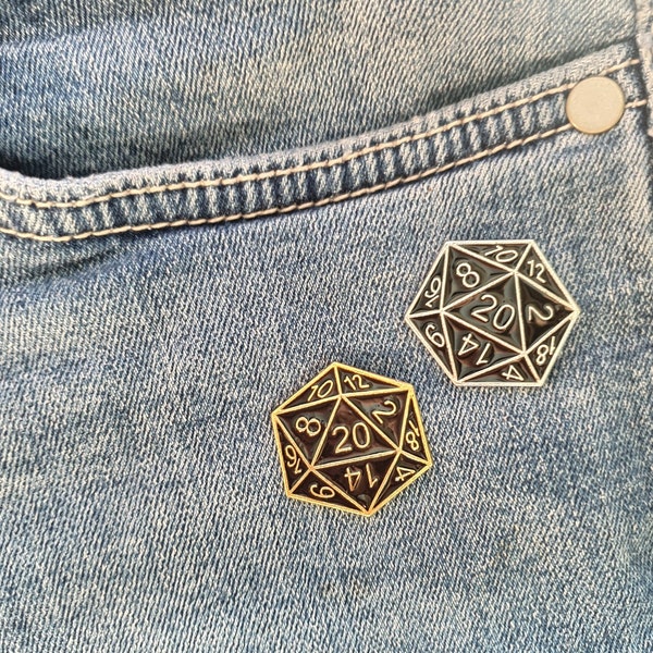 D20 Dungeons And Dragons Black and Gold / Black and silver Dice Pin