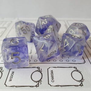 Dungeons and Dragons RPG Blue & White Smokey Polyhedral Dice Set