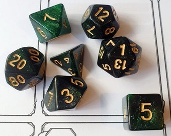 Dungeons & Dragons 7 Piece Polyhedral Dice Set Green Nebula Dice