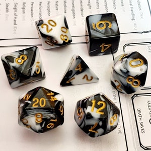 Dungeons and Dragons 7 Piece Polyhedral Dice Set Black/White
