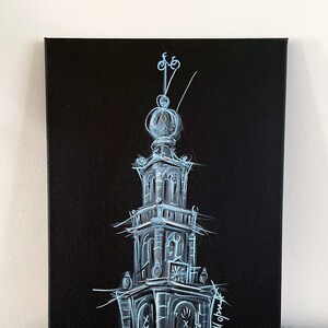 Amsterdam oil painting, Westerkerk tower, Amsterdam art, oil on canvas