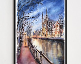 Door in Amsterdam canal house original artwork, Amsterdam watercolor painting, print of Amsterdam