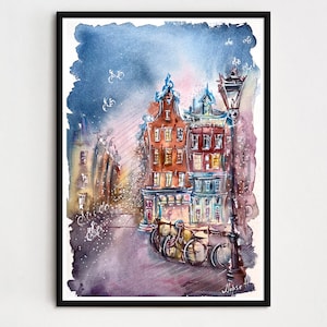 Door in Amsterdam canal house original artwork, Amsterdam watercolor painting, print of Amsterdam
