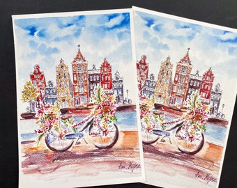 Dipinto di Amsterdam, quartiere centrale di Amsterdam, stampa dall'arte originale Paesaggio della città di Amsterdam, poster di Amsterdam