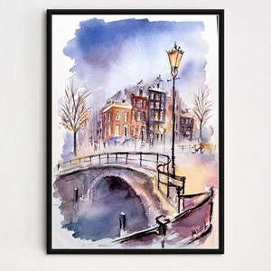 Amsterdam art, Amsterdam painting, Amsterdam picture, Amsterdam watercolor painting, Canal houses, original artwork, Amsterdam print, poster