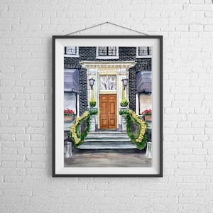 Door in Amsterdam canal house original artwork, Amsterdam watercolor painting, print of Amsterdam