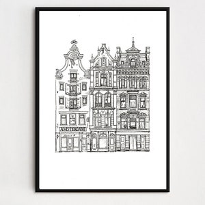 Pintura de Ámsterdam, obras de arte de Ámsterdam, una línea de Ámsterdam, casas de los canales de Ámsterdam, cartel de Ámsterdam
