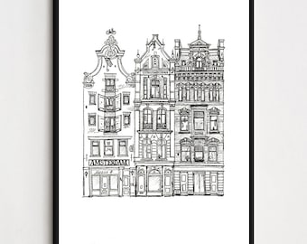 Amsterdam watercolor painting, Canal houses illustration, prints from original artwork