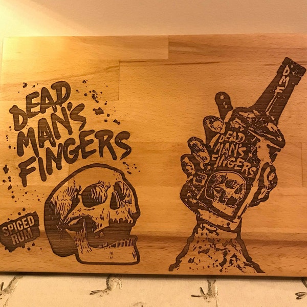 Unofficial Dead Man's Fingers Rum ~ Wooden Chopping Board with Personalised Edge - Birthday/Thankyou/Anniversary/House warming gift/present