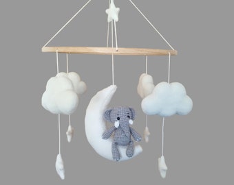 Elephant Mobile Cot | Nursery Decor | Baby shower gift | Safari mobile | Moon and Stars Mobile