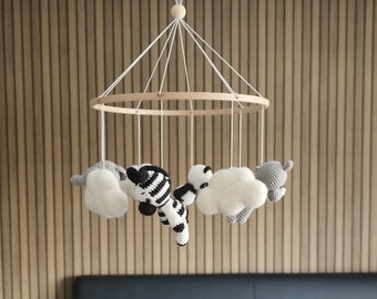 Safari Mobile Cot | Nursery Decor | Baby shower gift | Moon and Stars Mobile | Giraffe Zebra Lion Panda Koala  Rhino Elephant Tiger