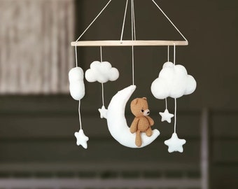 Bear Mobile Cot | Nursery Decor | Baby shower gift | Safari mobile | Moon and Stars Mobile