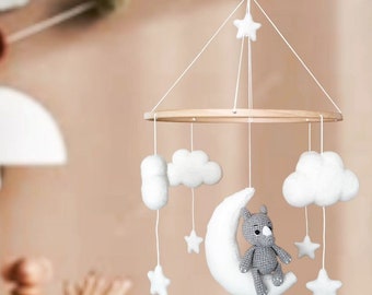 Rhino Mobile Cot | Nursery Decor | Baby shower gift | Safari mobile | Moon and Stars Mobile