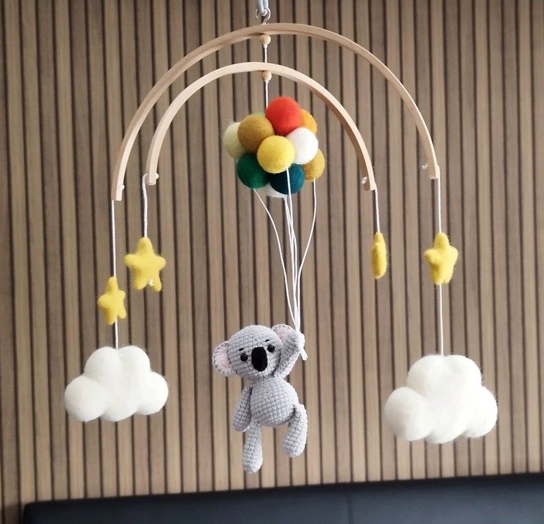 Koala Balloons and clouds baby mobile cot Newborn Safari Girl boy mobile crib Nursery Decor Mobile Felt Wool Ready to ship image 1