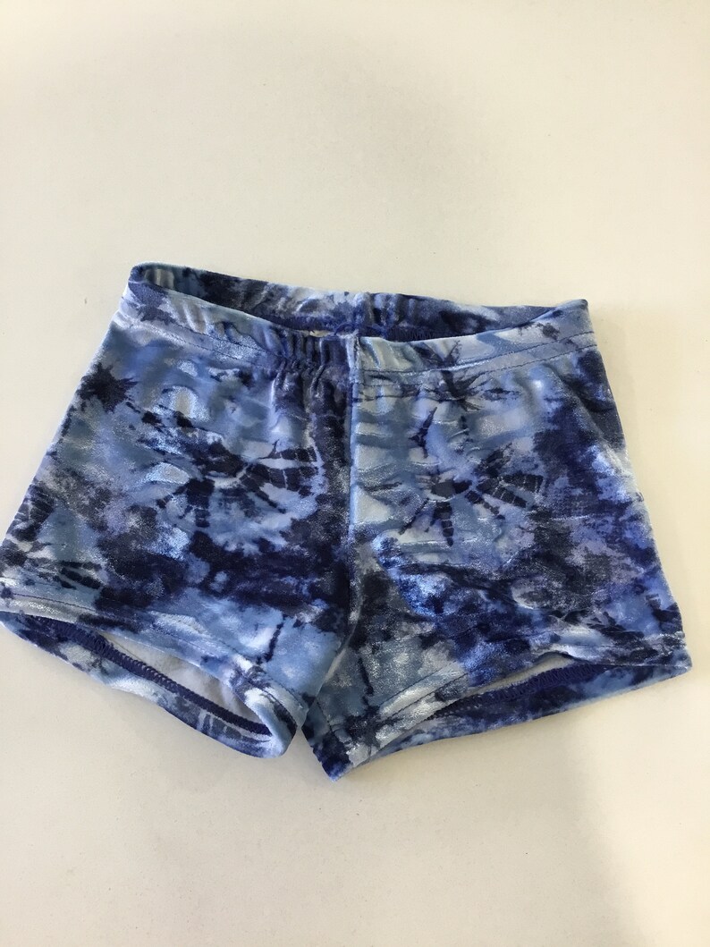 Crushed Velvet blue gym shorts for the budding gymnast. Etsy