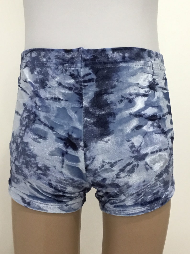 Crushed Velvet blue gym shorts for the budding gymnast. Etsy