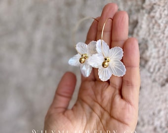 FLOWER CHILD Drama Hoops | Mother Of Pearl Earrings | Hand Carved | Gold Plated | Hypoallergenic