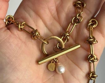 Pearl Knotted Necklace | Gold Plated, Genuine Freshwater Pearls