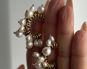 Pearl Crown Coil Hoops | Gold Plated, Hypoallergenic