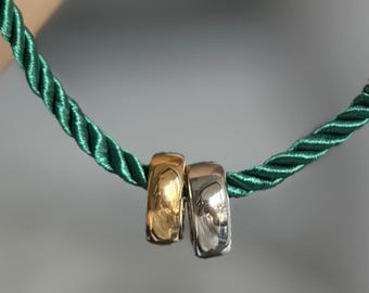 Deep Green Silk Rope Necklace/Choker | Silver & Gold Pendants
