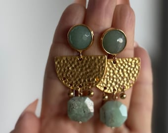Jade & Chrysoprase Statement Earrings | 24k Gold Filled