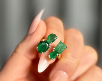 14k Gold Emerald Ring | 4 Emerald Precious Gemstones