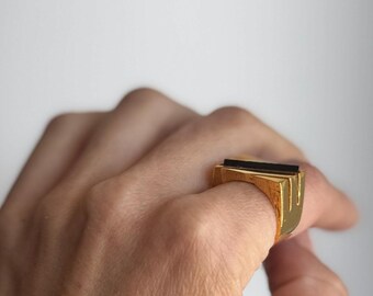 RENEGADE Black Onyx | 18k Gold Plated Ring | Adjustable 