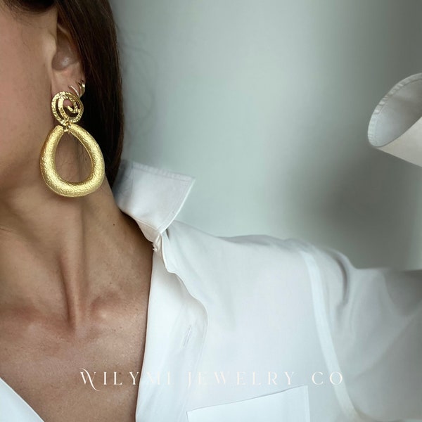 SS Teardrop Hoop Earrings | 24k Gold Plated | Hypoallergenic | Lightweight | Hammered High Gloss Gold Finish