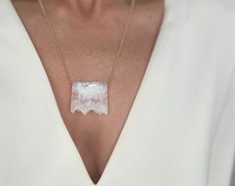 White Quartz Necklace | 18k Gold Plated Over Stainless Steel