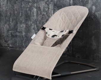 Linen Baby Bouncer Cover: Organic Fabric, Animal Print