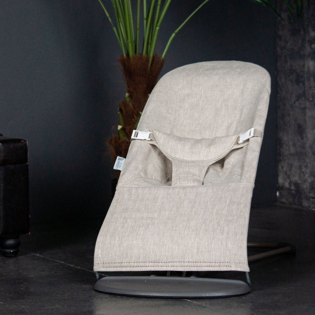 Natural Baby Seat Bouncer Cover Linen Replacement With Laces Linen