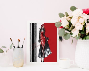 Lady in Red- Fashion Illustration Digital Print