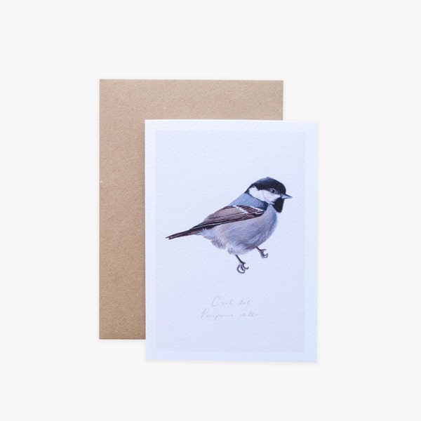 Koolmees aquarel kaart met ei binnen-Britse Wildlife Bird Card-A6 wenskaart-vogel verjaardagskaart-blanco binnen