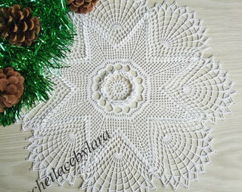 White crochet doily, Holiday table decor, Christmas decorations, Christmas tablecloth