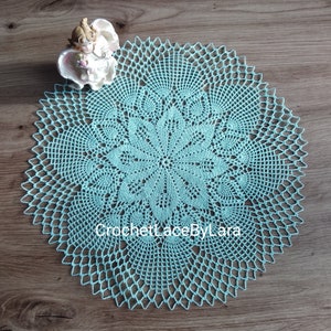 Mint round crochet doily, turquoise crochet lace, Ukrainian shop
