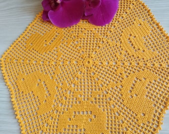 Easter crochet doily, chicken doily, Easter decor, yellow crochet doily